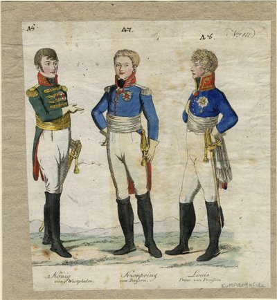 Jérôme Bonaparte, konge av Westfalen, prins Louis Ferdinand av Preussen og Ludwig I av Bayern, ca. av Unbekannt