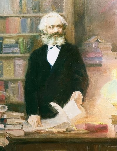 Karl Marx i hans studie. Rundt 1875 av Unbekannt