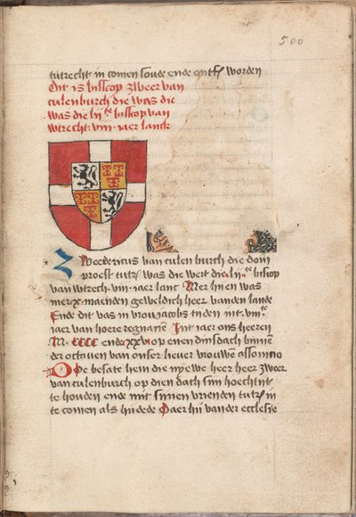 Kattendijkekroniek - Die historie of die cronicke van Hollant, van Zeelant ende van Vrieslant ende van den stichte van Uutrecht ende van veel landen die men hierna nomen sal - KB KW 1900 A 008, folium 500r av Unbekannt