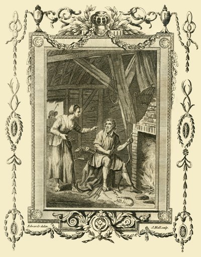 Kong Alfred i forkledning irettesatt av Neat Herds Wife for å ha latt kakene brenne, c878, 1783. av Unbekannt