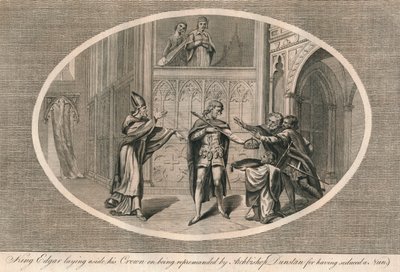 Kong Edgar legger fra seg kronen etter å ha blitt irettesatt av erkebiskop Dunstan, ca 960-tallet 1793 av Unbekannt