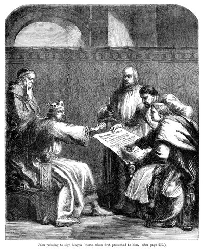 Kong John 1167-1216 nektet å signere Magna Carta da den først ble presentert for ham, 1215 av Unbekannt