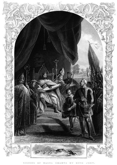 Kong John 1167-1216 signerte Magna Carta på Runnymede, 1215 av Unbekannt