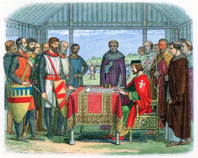 Kong John signerer Magna Carta i Runnymede, Surrey, 15. juni 1215 1864 av Unbekannt