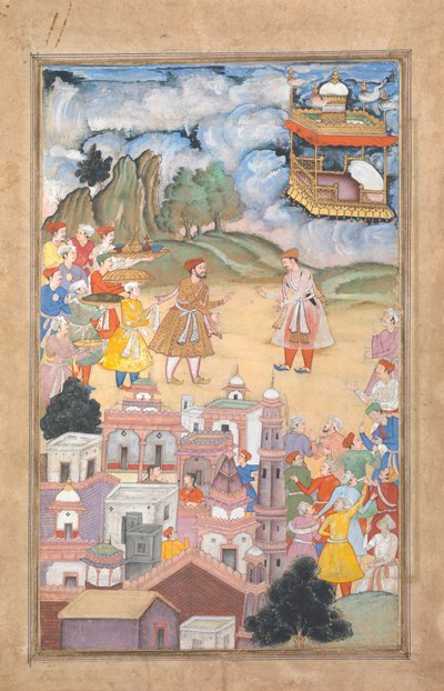 Kong Sal besøker Kala Yavana, folio fra en Harivamsa-legende om Hari Krishna, ca. 1590-95. av Unbekannt