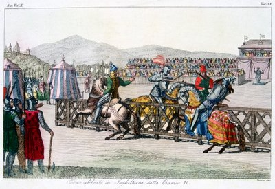 Knights dysting at a turnering, 1100-tallet, c1815 av Unbekannt