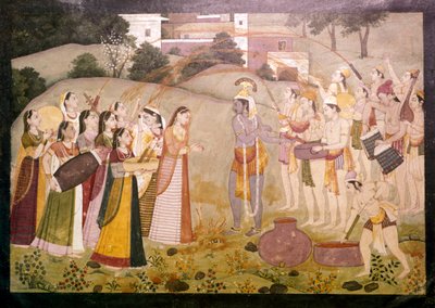 Krishna feirer vårfestivalen i Holi, c1770-1780 av Unbekannt