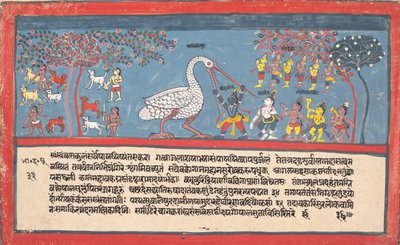 Krishna dreper Bakasura, Crane Demon..., fra en spredt Bhagavata Purana..., 1800-1825. av Unbekannt
