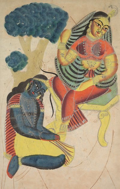 Krishna stryker Radhas føtter, 1800-tallet. av Unbekannt