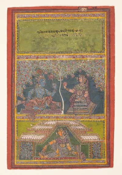 Krishna og Radha samtaler: Side fra en spredt Gita Govinda..., 1700-tallet. av Unbekannt