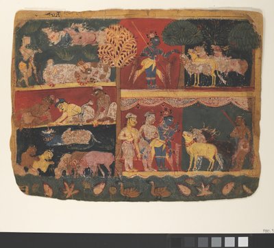 Krishna and the Cowherds: Side fra en spredt Bhagavata Purana..., ca. 1520-30. av Unbekannt