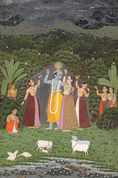 Krishna and the Gopis tar ly fra regnet, 1760. av Unbekannt