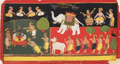 Krishna æret av Indra som ankom på en hvit elefant, c1720 av Unbekannt