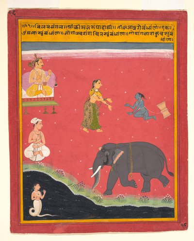 Krishnas jordiske bånd, side fra en spredt bivamangalastava, 1695-1700. av Unbekannt