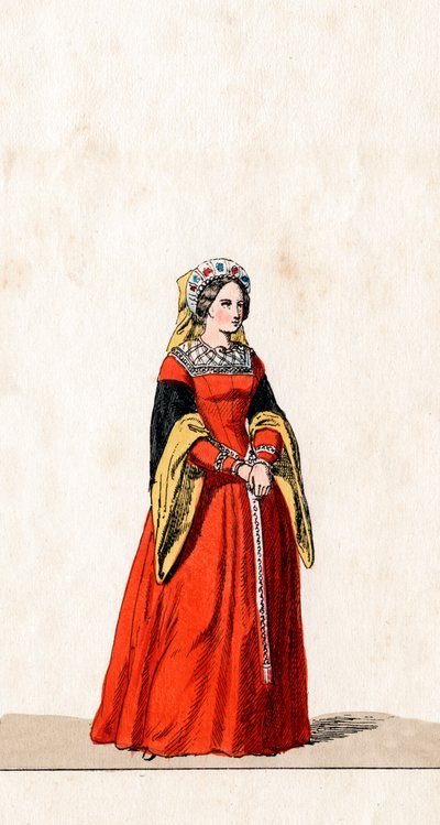 Dame-i-vente, kostymedesign for Shakespeares skuespill, Henry VIII, 1800-tallet av Unbekannt