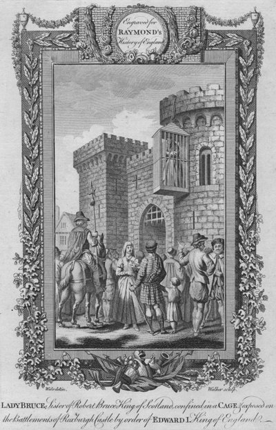 Lady Bruce, søster til Robert Bruce, konge av Skottland, innesperret i et bur, c1787 av Unbekannt