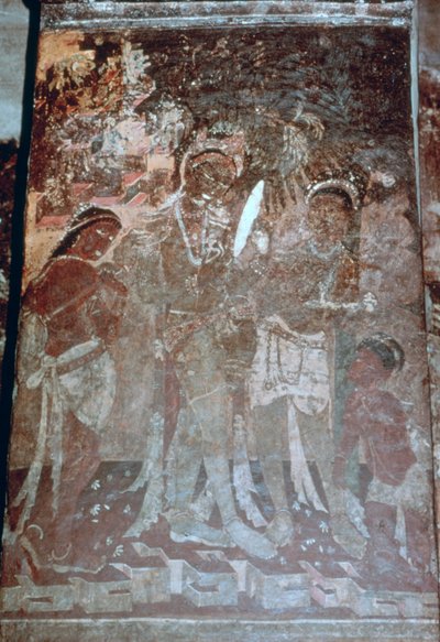 Dame på toalettet hennes, hulefresco, Ajanta, India. 1.-5. århundre. Det 20. århundre av Unbekannt