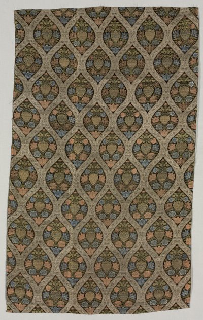 Lampas-fragment med blomster i ogivalt gitter, 1600-tallet. av Unbekannt