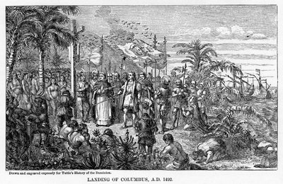 Landing av Columbus, 1492 e.Kr., 1877 av Unbekannt