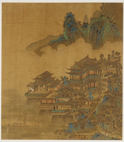 Landskap: et palass mellom innsjø og fjell, Ming- eller Qing-dynastiet, 1600-tallet. av Unbekannt