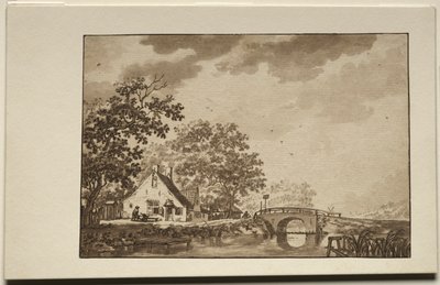 Landskap med hytte og bro, 1700-tallet. av Unbekannt