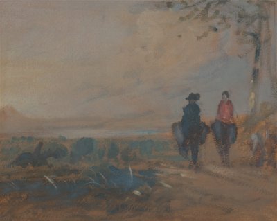 Landskap med innsjø og to figurer, ca. 1820. av Unbekannt