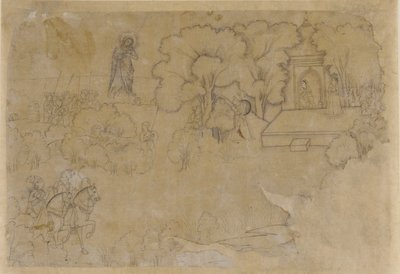 Landskap med en figur av Jomfru Maria, 1600-tallet. av Unbekannt