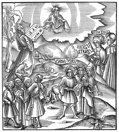 Språk: Moses mottok fra Gud lovens tavler på hebraisk, 1512 av Unbekannt