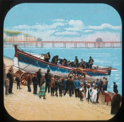 Sjøsetting av livbåten, c1900. av Unbekannt