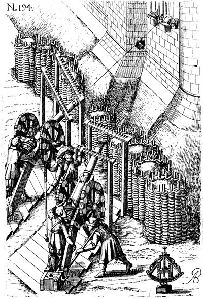 Legger beleiringskanon på mål, fra Le diverse et artificiose machine, 1620 av Unbekannt
