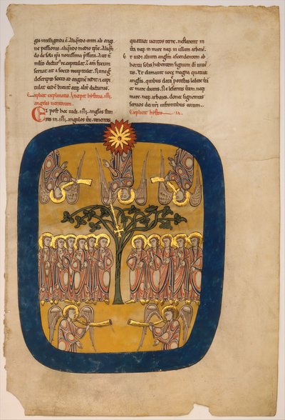 Blad fra et Beatus-manuskript: Angels Restrain the Four Winds..., ca. 1180. av Unbekannt