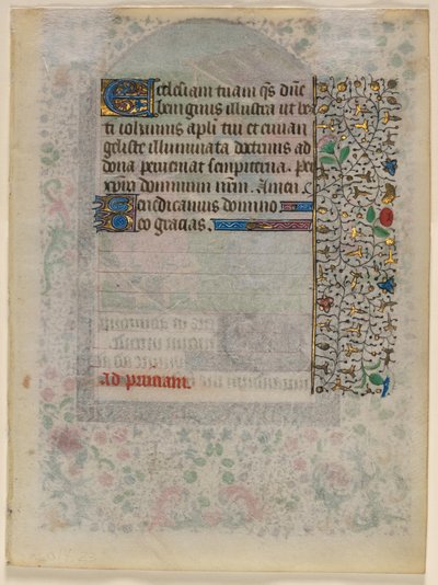 Blad fra en timebok: Tekst verso, ca. 1430. av Unbekannt