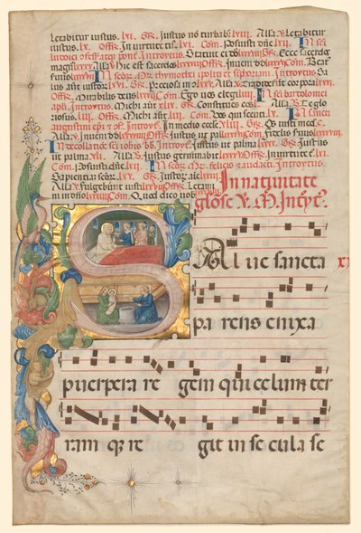 Leaf from a Gradual: Historiated Initial S[alve Sancta Parens]..., ca. 1420-1450. av Unbekannt