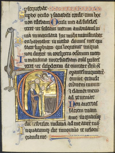 Blad fra en salmer: Initial D: David i bønn foran et alter og Kristus i en sky..., ca. 1270-12 av Unbekannt