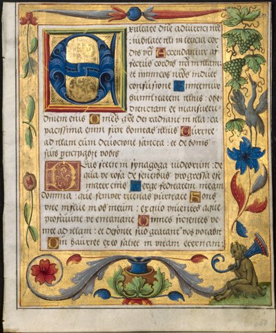 Blad fra en Psalter and Prayerbook: Initial E med Ornamental Border...recto, ca. 1524. av Unbekannt