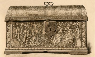 Skinnkiste med innskåret dekor, 1400-tallet, 1903. av Unbekannt