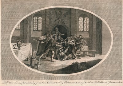 Raneren Leofa knivstukket Edmund I på en festival i Pucklekirk, Gloucestershire 946 1793 av Unbekannt