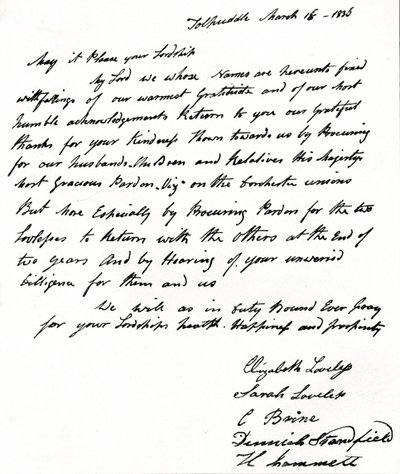 Brev skrevet til innenriksminister John Russell 1792-1878 av konene til Tolpuddle-martyrene, av Unbekannt