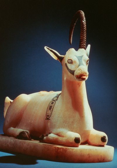 Lokk på en krukke i form av en steinbukk, fra Tutankhamons grav, 1300-tallet f.Kr. av Unbekannt