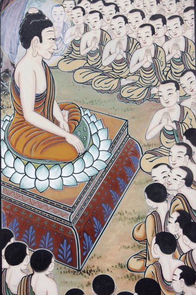 Buddhas liv Buddha fikk mange tilhengere Ved en anledning samlet 1250 munker seg spontant for å høre hans lære (Denne dagen minnes som en høytid i buddhistiske land.), Seoul, Coree du Sud av Unbekannt