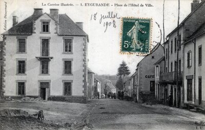Limousin, Correze (19), Eygurande: utsikt over Place de l