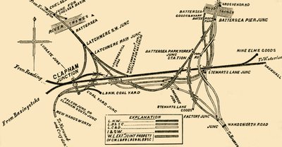 Jernbanelinjer ved Clapham Junction, c1878. av Unbekannt