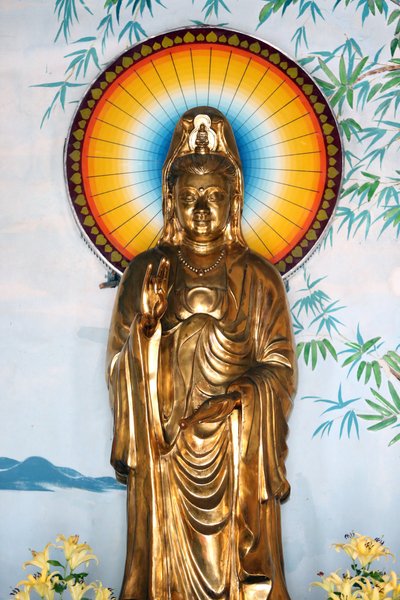 Linh Ung buddhistpagode. Quan Am bodhisattva av medfølelse eller barmhjertighetsgudinnen. Beskyttelsesgest (Abhay). Danang. Vietnam av Unbekannt