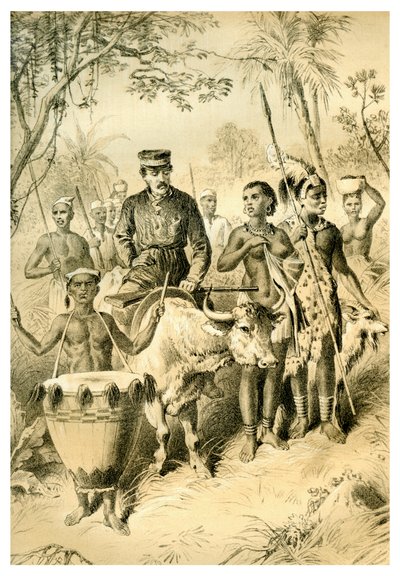 Livingstone svak fra feber eskortert til Shintes Town, c1854 1883 av Unbekannt