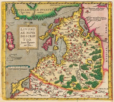 Kart over Livonia, Nova Beskrivelse av Livland, 1573-1578 av Unbekannt