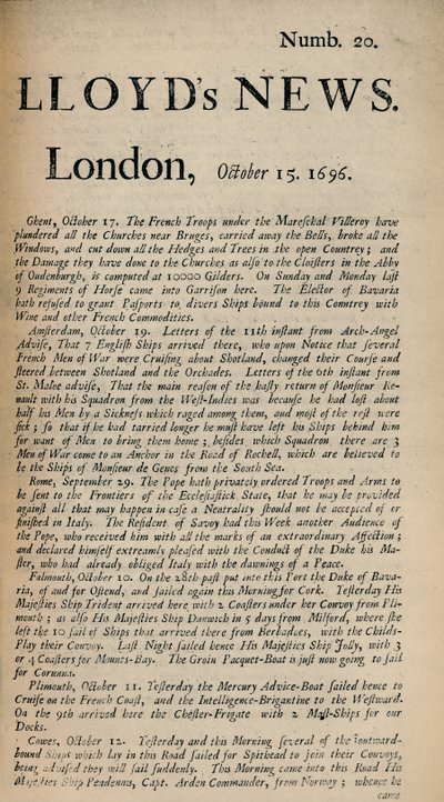 Lloyds Nyheter. London, 15. oktober 1696 - Numb. 20, 1928 av Unbekannt