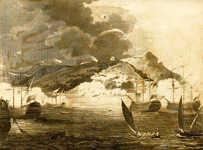 Lord Exmouths flåte bombarderer byen Alger, 1816. av Unbekannt