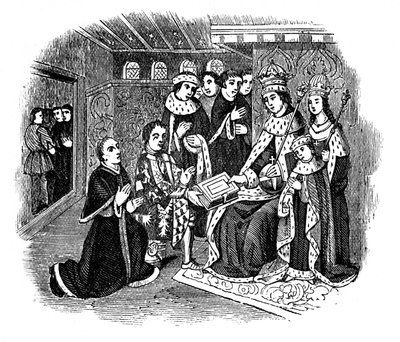 Lord Rivers og Caxton før Edward IV, 1400-tallet, 1910 av Unbekannt