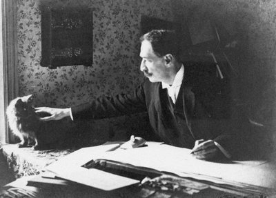 Louis Wain ved tegnebrettet sitt, 1890-tallet av Unbekannt