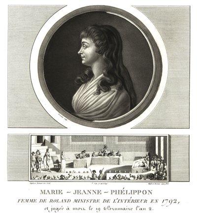 Madame Roland eller Marie-Jeanne Phelippon (1754-1793), girondist, sammen med ektemannen Jean-Marie Roland de la Platiere av Unbekannt